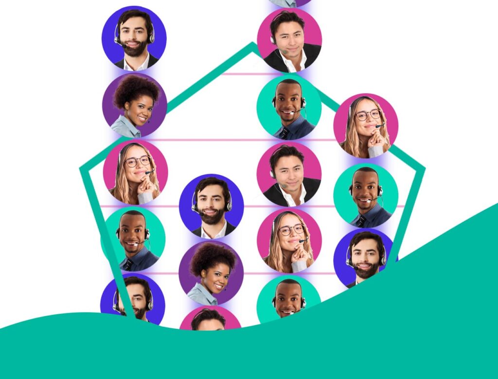 17 diverse faces inside a shape representing a house