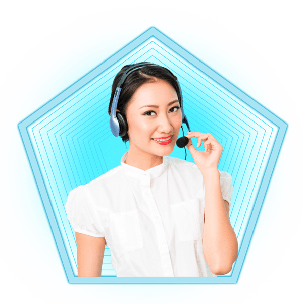 Customer service representative on a headset phone